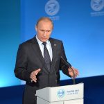 Russian President Vladimir Putin giving a speech