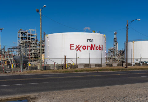 Baton Rouge, Louisiana, USA - February 13, 2022: ExxonMobil's Baton Rouge Refinery, Louisiana, USA. ExxonMobil, is an American multinational oil and gas corporation.
